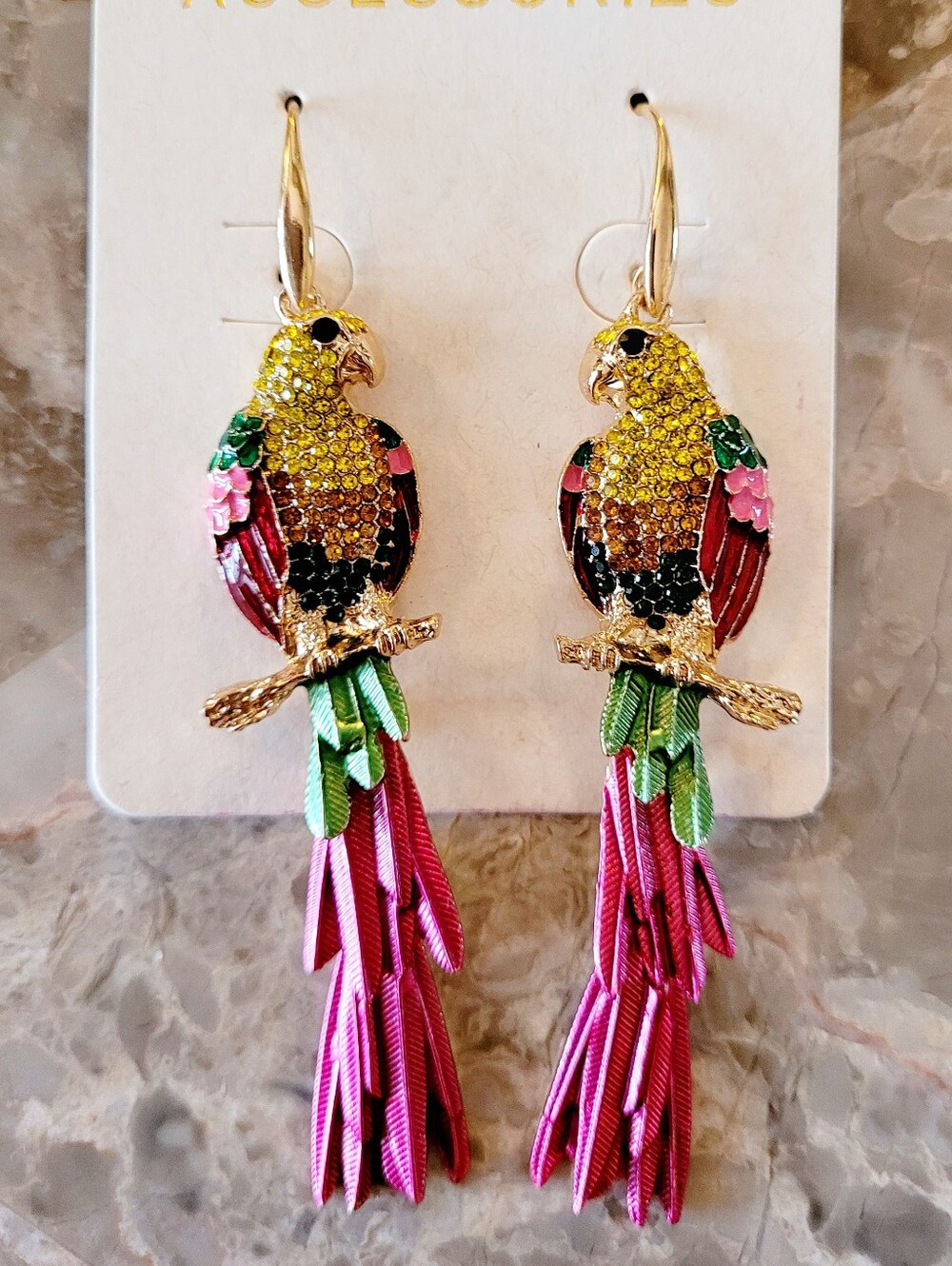 🌺Parrot Rhinestone Dangle Earings Parrot Accessories Tropical Wear Resort